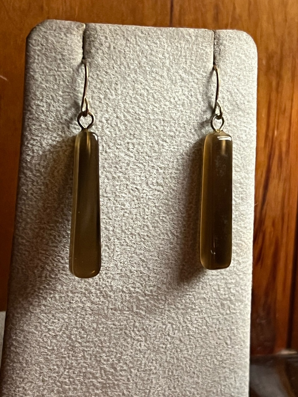 Vintage brown lucite long rectangular dangle earrings